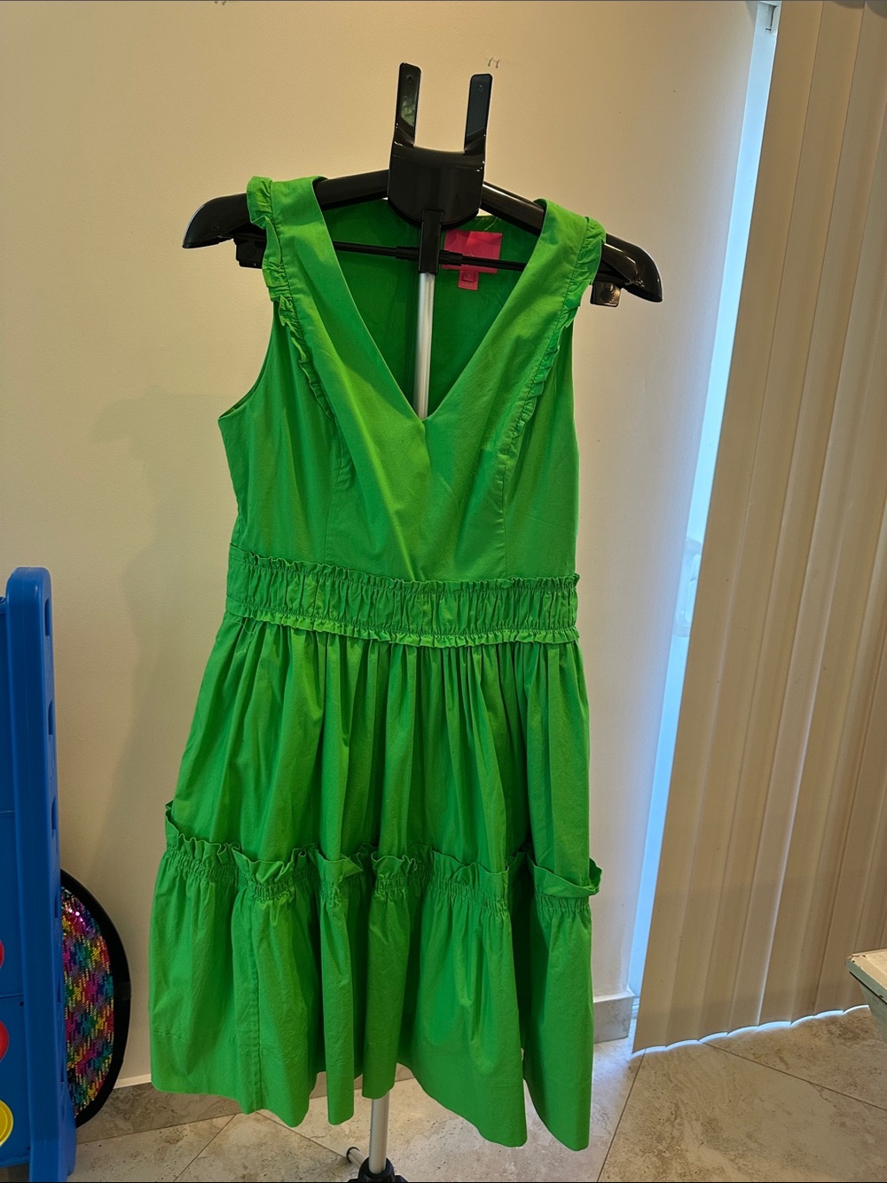 Lilly Pulitzer Green V-Neck Ruffle Tiered Cotton Dress